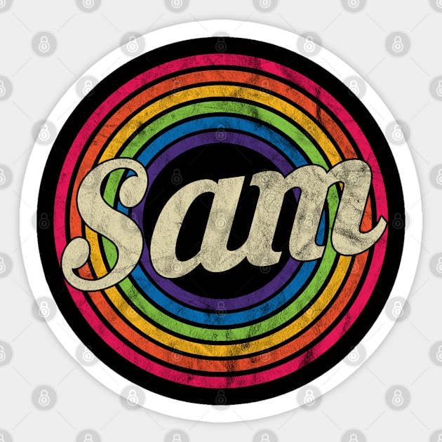 Sam - Retro Rainbow Faded-Style Sticker by MaydenArt
